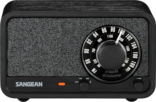 SANGEAN WR-8 – Tragbares Vintage Radio mit Bluetooth Lautsprecher, FM-Empfang, integriertem Akku, Echtholz-Gehäuse, Midnight Oak