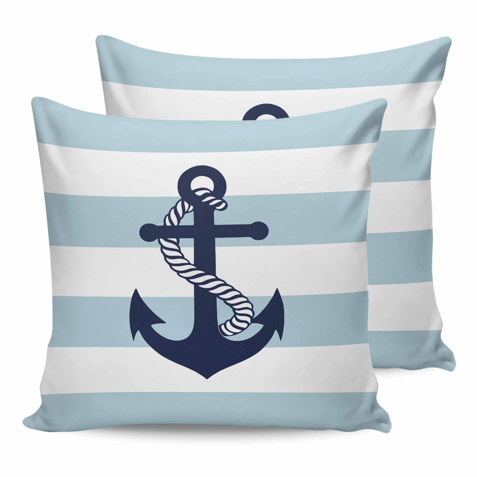 Peaonsoce Outdoor Waterproof Throw Pillow Covers Set of 2 Navy Blue Anchor Decorative Pillowcases Square Outdoor Pillows Cushion Case 18x18 Inch Teal