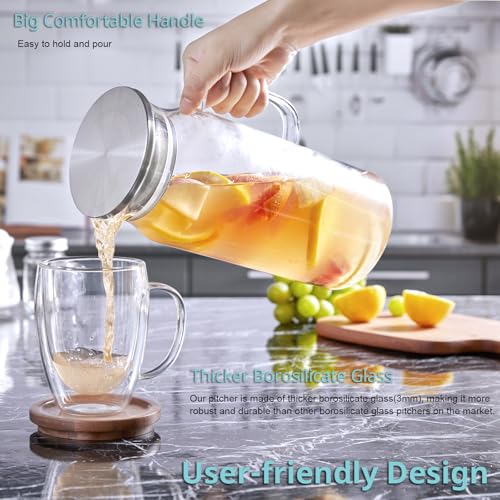 image for Bivvclaz 2 Pack 2 Liter 68 oz 2.1 Qt Glass Pitcher with Lid and Handle