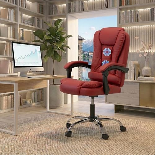 Image of Casa Copenhagen Italia Premium Leatherette Office Chair for Work | Boss Chair, Ergonomic Executive, Luxurious Cushioned Arms & Seat, 2 Point Back Massager, Heavy Duty Metal Base (Burgundy)