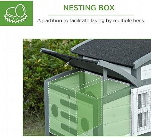 PawHut Chicken Coop with Run Hen Rabbit Hutch House Wooden Poultry Cage w/ Nesting Box Removable Tray Openable Roof Outdoor 140 x 67 x 88.5cm