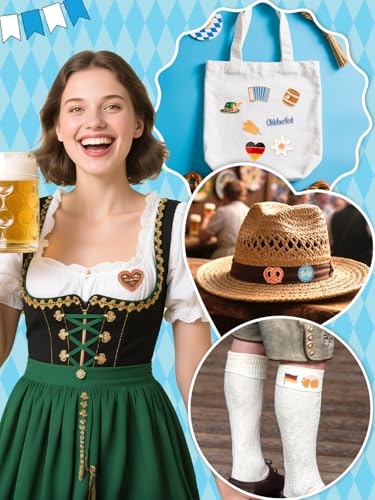 Image of JUNEBRUSHS 28pcs Oktoberfest Buttons Pins, Bavarian Style Badges for Oktoberfest Party Adults Autism Awareness Party Gift Supplies Clothes Decor Accessories
