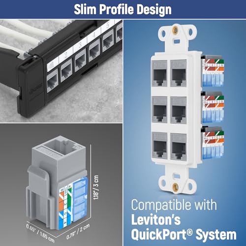 Image of Everest 90 Degree RJ45 Cat5e Keystone Jacks Slim Profile 50-Pack Gray | Compatible with 90 Angled Speed Termination Tool - easyJACK (B094WB91H3)