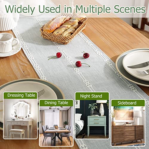 Table Runner,Tewene Table Runners 90 Inches Long Grey Table Runner Wrinkle Free Linen Table Runner Fall Table Runner For Dresser, Coffee Table,Buffet (Braided Light Grey/13''X90'') #TOP5