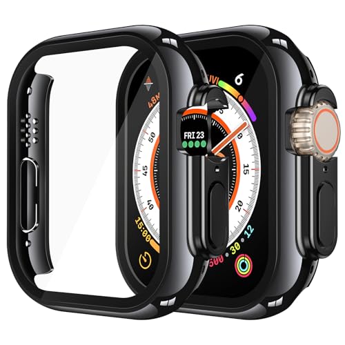 Image of Misxi 2 Pack Tempered Glass Case Compatible for Apple Watch Ultra 3 / Ultra 2 / Ultra 49mm, Hard PC Screen Protector Protection Ultra-Thin Anti-Scratch Cover for iWatch, Jet Black