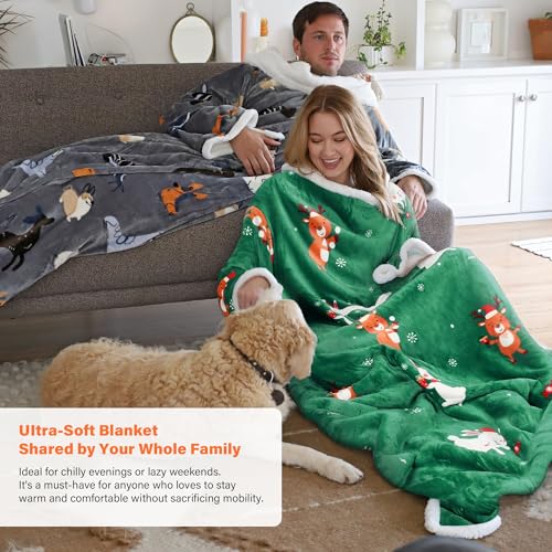 Image of Catalonia Sherpa Wearable Blanket with Sleeves and Pocket for Adults