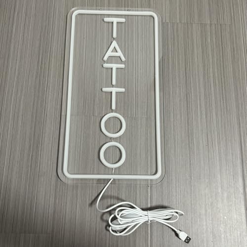 Image of Neon Tattoo Light,LED Arylic Tattoo Neon Sign for Tattoo Shop Door Wall Light up Decor,Reusable and Dimmable Tattoo Gifts for Tattoo Lover,Tattoo Decor Shop Sign Open,16x9In(Warm White Tattoo)
