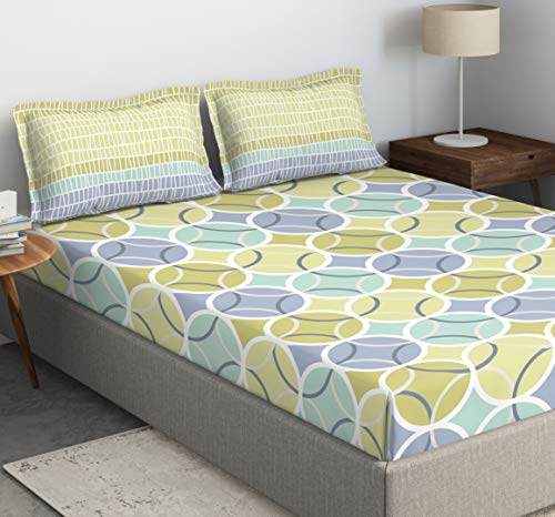 Image of DDECOR - Sphere 100% Cotton Fitted Bedsheet with 2 Pillow Covers, King Size, Multi