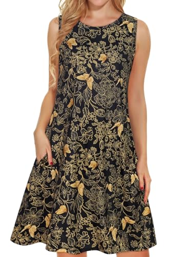 Image of elescat Women's Summer Dresses 2026 Beach Casual Sleeveless Floral Print Tank Loose Sundress with Pocket