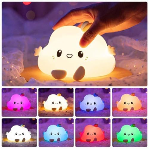 Image of fizzytech Cloud Night Light for Kids, Silicone LED Lamp with 7 Color Changing Touch Control, USB Rechargeable Bedside Lamp for Bedroom Decor, Nursery Light and Baby Gift