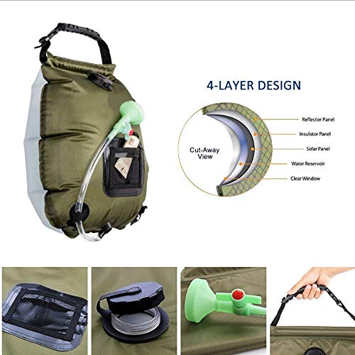 Xunmaifbt 20L Solar Heating Camping Shower Water Bag, Portable Solar Heated Travel Shower Bag Hot Water, With Removable Hose On-Off Switchable Shower Head #TOP2