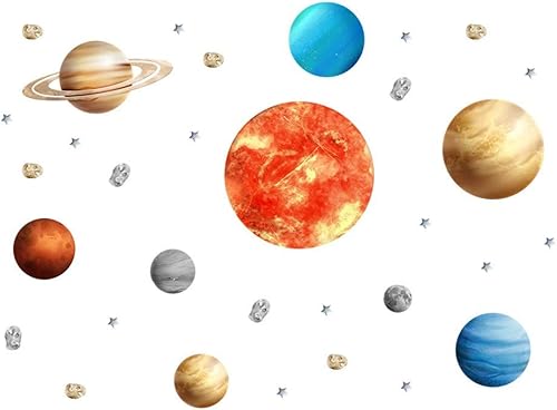 Miniatura 2 de Adhesivo de pared planetario del sistema solar, adhesivo de techo extraíble para habitación de niños, decoración de espacio de pared, decoración de