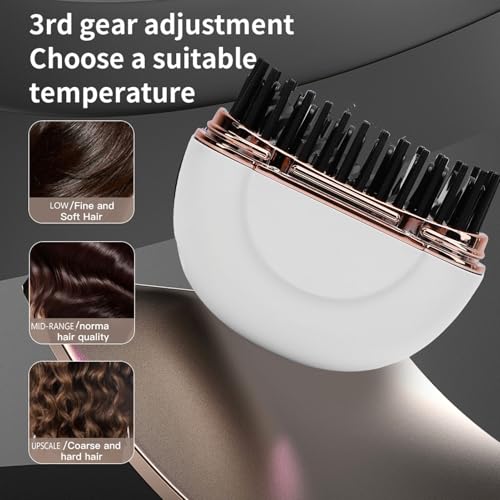 Image of Brrnoo Mini Cordless Hair Straightener Brush, Rechargeable Hot Brush Curling & Straightening for All Hair Types with Fast Heating 3 Temperature Settings 1500mAh Battery (White)