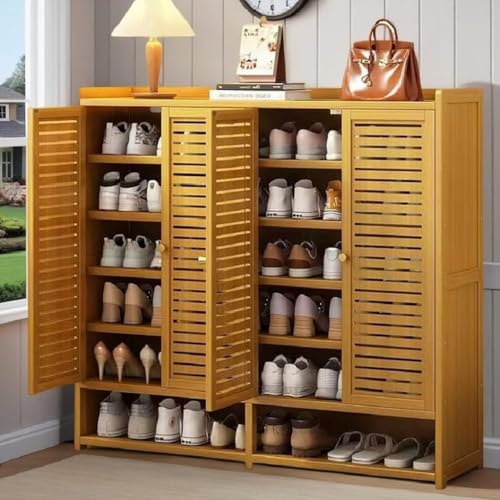 Générique Meuble de Rangement à Chaussures Armoire D'entrée étroite Buffet Haut en Rotin étagère à Chaussures en Bambou Grand Meuble à Chaussures...