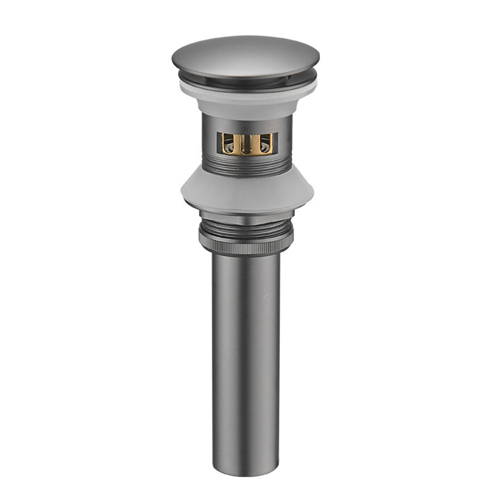 VáLvula Para Lavabo Clic Clac Tapon Lavabo Universal G1 1/4“ Valvula Desague Lavabo Para BañO Drenaje Emergente A Presión Todo Cobre,gris Pistola,Con Orificio De Rebosadero