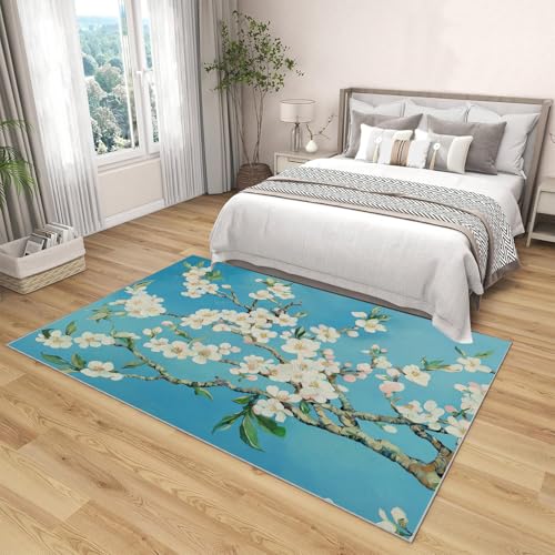 Tapis extérieur terrasse bleu 120x180cm lavable Van Gogh branches d'abricotier - 3