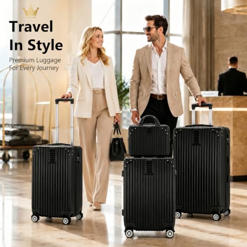 Image of 4-Piece Hardshell Spinner Luggage Set, Black, 14 /20 /24 /28 Inch | Top & Side Carry Handles Thickened ABS+PC Hardshell Spinner Luggage Set for Business, Family & Long Trips