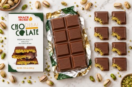 SnackRush Dubai Chocolate Bar, Milk Chocolate Pistachio Kataifi, 7.05 oz | Milk Chocolate with Pistachio Cream and Kataifi, Dubai-Style Viral Bar with Kunafa, 7.05 oz (200g), Gift Ready - image 2