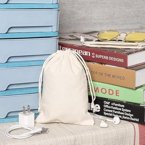 اكياس برباط من القطن من تزويق، اكياس برباط سحب من الموسلين القطني قابلة لاعادة الاستخدام، اكياس قطنية طبيعية غير مبيضة لتصفية الاعشاب والاعشاب، اكياس هدايا، اكياس تحضير القهوة والشاي، اكياس حليب المكسرات (5 × 7 انش)