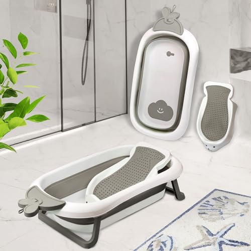 Image of R for Rabbit Bubble Double Bunny Bath Tub Convertible Safe Ergonomic Detachable TPE Sling Foldable Travel-Friendly Weight Up to 20 kg 0-3 Years Baby Girls Boys Kids Bather Bathtub (Grey)