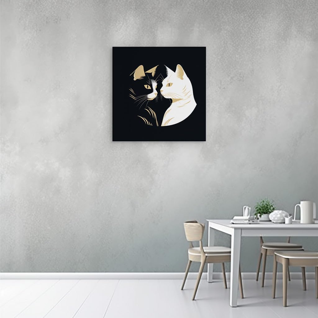 Canvas for Living room. Whiskers of Gold: A Harmonious Encounter in Monochrome, 27 x 18 inch Canvas Wall Art - Ready to Hang - 69x46 cm (27x18 inch)