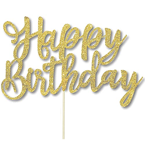 8 Pack Happy Birthday Cake Topper, 1st First Happy Birthday Cupcake Topper, Glitter Gold Decoration