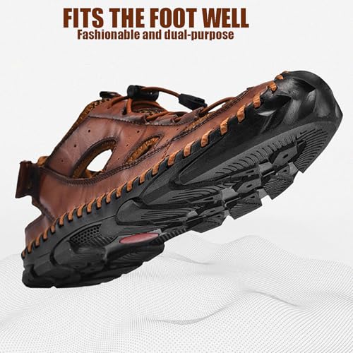 Men's Handmade Genuine Leather Sport Sandals Closed Toe Fisherman Beach Hiking Water Shoes Outdoor Lightweight Trail Casual Sandals4