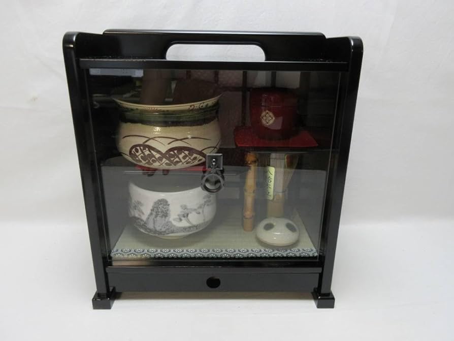 Amazon.co.jp: 407713 茶道具 初音茶箱 十点セット 黒 ガラス