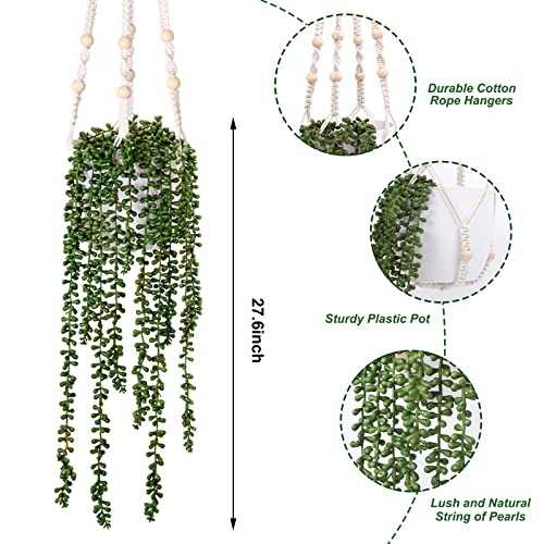 Cewor Artificial Succulents Hanging Plants Fake String Of Pearls Greenery With Planter For Home Wall Garden Indoor Outdoor Decor #TOP2