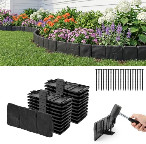 Rasenkante Kunststoff 5m,Flexible Beeteinfassung Steinoptik mit Erdspießen | Mähkante für Blumenbeet, Gartenweg und Rasen, Wetterfeste Beetbegrenzung