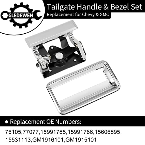 Chrome Tailgate Handle Set, Half Metal Latch & Plastic Bezel, Exterior Rear, Compatible With 1988-2002 Chevy Gmc C1500 C2500 C3500 K1500 K2500 K3500 Pickup Truck Replace 76105 77077 15991785 15991786 #TOP2