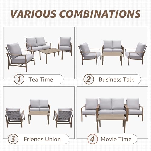 Natural Expressions 4 Pieces Patio Furniture Sets,Modern Metal Outdoor Conversation Sets With High Back All Weather Hand-Woven Rope Rocking Chairs thumb #6
