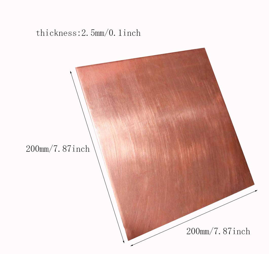 Dünnes Kupferblech Blechstreifen, T2 Reine Kupferbleche, Flache Cu-Folie, korrosionsbeständiges Metall-Experiment-Schweißmodell, 4,0 mm x 200 mm x 200 mm(2.5mm*200mm*200mm)