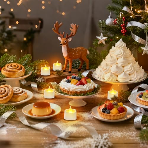 Image of Realistic Flameless LED Tea Lights - Battery-Powered Dancing Flame Candles for Weddings, Halloween, Votives | Safe Child-Resistant, Flickering Ambiance Decor (White Base, 100 Pack)