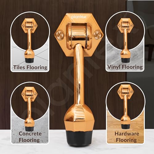 Image of Plantex Door Stopper for Main Door /5-Inch Stopper with Rubber Grip /Stoppers for Wooden Door /Stops for Door - Pack of 2 (Rose Gold)