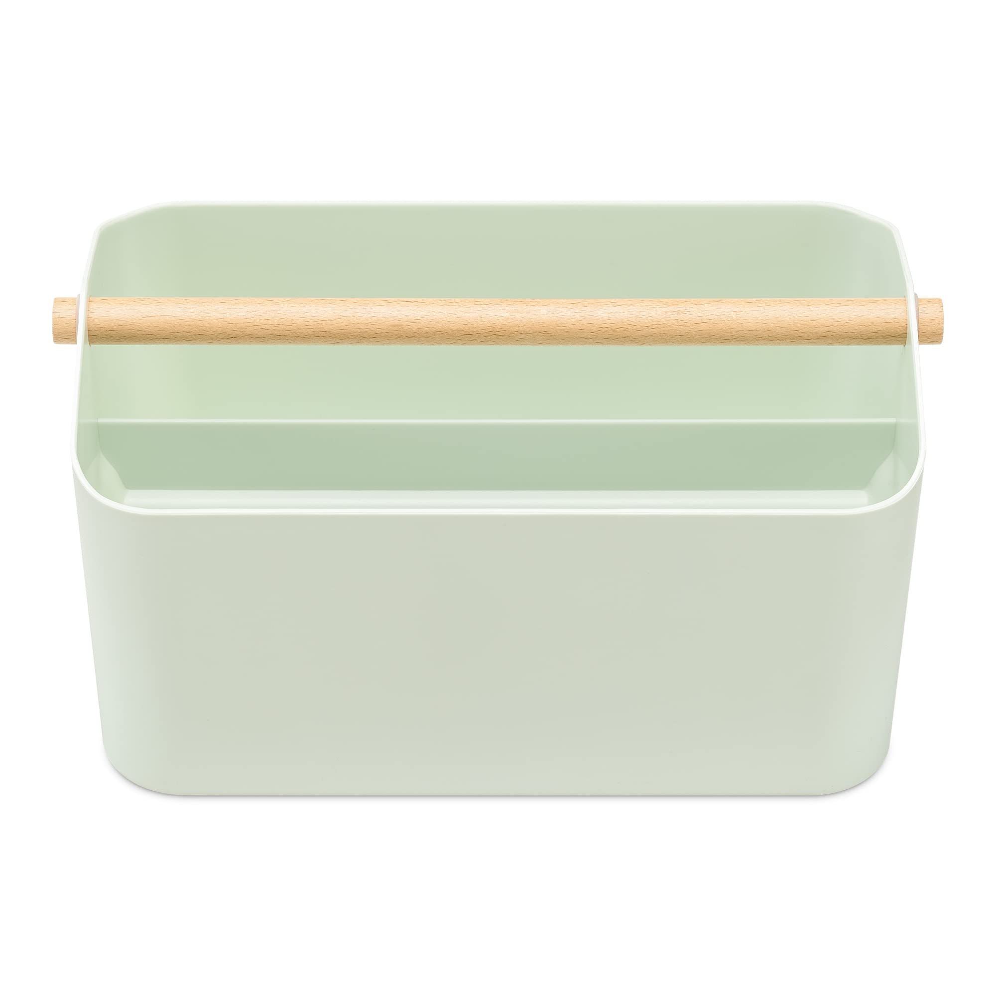 Crèmekleurige Mand Navaris Metalen Schoonmaakmand Met Handvat - Opslag En Organiser Bak Met Houten Handvat Ideaal Voor Keuken Of Badkamer Vintage Deco Ontwerp Keuken Organizer