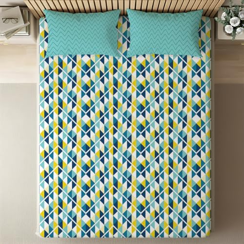 Image of Livspace Cotton Queen Size Bedsheet for Double Bed | 100 inch x 88 inch | 144 TC Flat Cotton Bedsheet with 2 Pillow Covers, Soft & Breathable - Bello Pure Nest Collection (Teal)