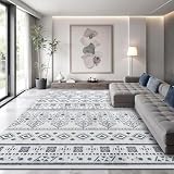 XSIVOD Teppich 200x280 cm Kurzflor - Waschbarer Rutschfester Wohnzimmerteppich, Boho Vintage Design, Großer Carpet rutschfest Waschbar, Teppiche für Schlafzimmer, Küche, Esszimmer, Büro, Blau