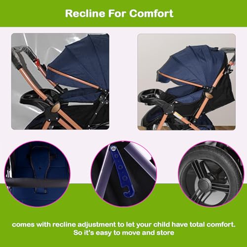 Image of Safe-O-Kid Breez Baby Rubber Wheel Stroller /Pram with 1 Year Warranty (Model - 2024) for New Born /Toddler /Kid for 0 to 3 Years Travel Friendly, 5 Point Safety Harness - Blue