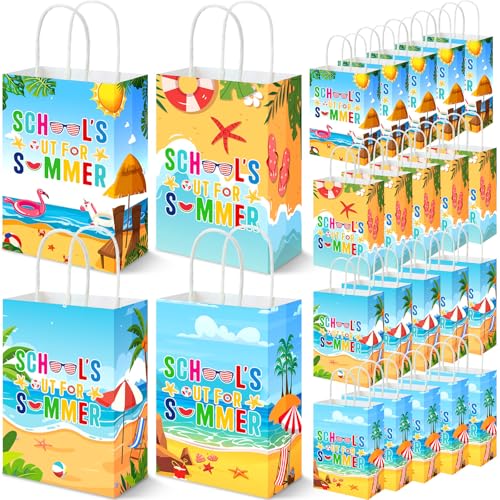 Yexiya 24 Pcs Summer Party Gift Bags Beach Themed Paper Treat Bags with Handles Candy Treat Paper Handbag for Birthday Parties Summer Vacations Weddings Baby Showers Beach and Pool Celebrations