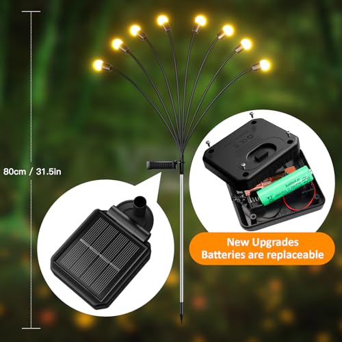 CRILEAL Solar Garden Lights 6Pack, New Upgraded 48LEDsolar Lights Outdoor, Firefly Lights Solar Outdoor，Garden Decor for Pathway Patio Walkway Yard Decorations,White Warm