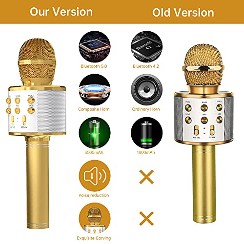 Ovellic 2 Pack Karaoke Microphone For Kids, Wireless Bluetooth Karaoke Microphone For Singing, Portable Handheld Mic Speaker Machine, Great Gifts Toys For Girls Boys Adult All Age (Black & Glod) #TOP4