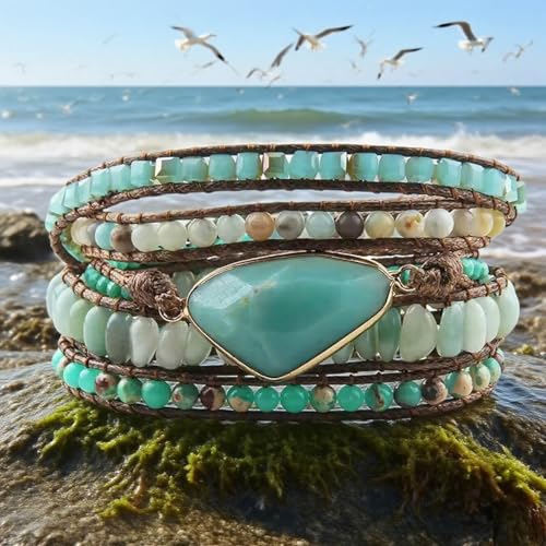 Image of Boho Wrap Bracelet for Women, Handmade Natural Imperial Jasper Multi-Layer Stone Beaded Bracelet, Bohemian Healing Crystal Stone Jewelry Gifts