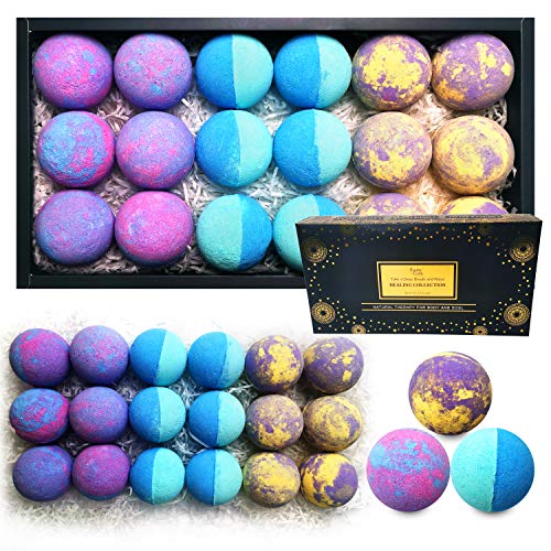 Bath Bombs Gift Set for Women & Men! Essential Oil Healing Bath Bombs Gift Box with 18 Large Natural Moisturizing Bath Bombs. Bulk Wrapped Bath Bombs Gift Set for Dry Skin