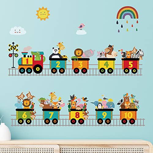 Alphabet Train Color Learning Educational Wall Decals Peel And Stick Cute Animal Wall Stickers For Educational Classroom Kids Playroom Bedroom Decorations (Train Numbers02) #TOP4