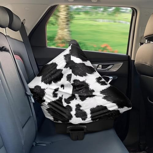 Image of Black Cow Print Infant Carseat Cover Stylish Multi-Purpose Nursing Cover Breastfeeding Scarf Baby Shower Gifts