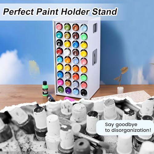 Image of Acrylic Paint Holder Organizer with 72 Holes, 360 Spinning Craft Paint Storage Organizer, 2 Oz Vertical Acrylic Paints Storage Rack, Compatible with Apple Barrel Folkart