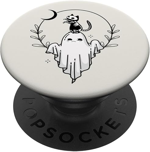 Lindo esqueleto espeluznante de gato, fantasma, luna floral, Halloween, gato, PopSockets intercambiables