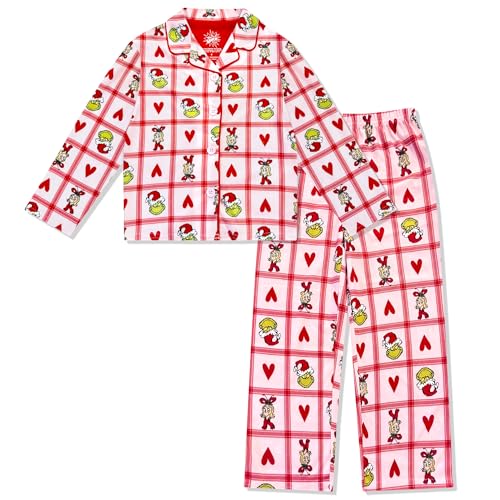 Dr. Seuss The Grinch Pajamas 2-Piece Matching Set - Soft Kids Christmas PJs Loungewear Button Down Coat Boys Girls - Official Product
