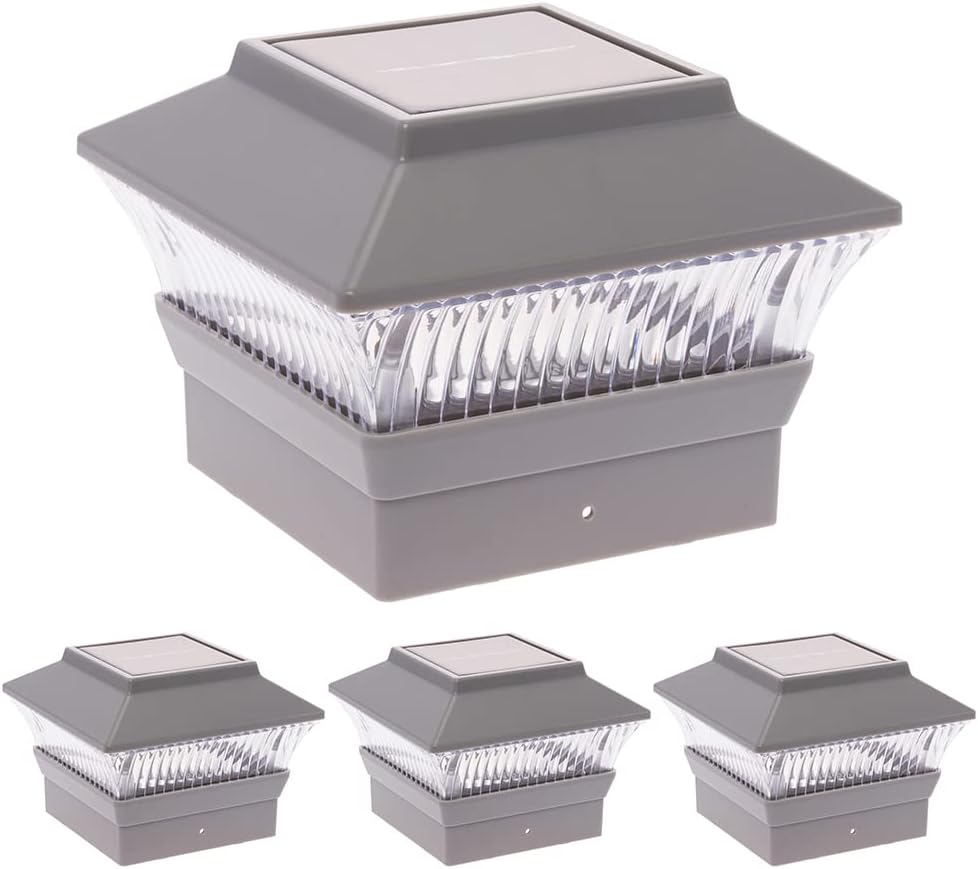 GreenLighting Standard #1 Solar Post Cap Lights Fits 4x4 Nominal Wood, 4x4 PCV/Vinyl Posts, Outdoor Fence Solar Powered Light, Landscaping, Deck, Garden, Includes Flush Mount Adapter Gray 4 Pack